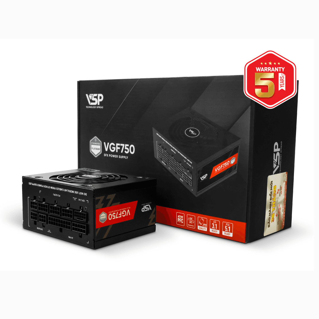 Nguồn máy tính SFX VSP VGF750 | Full Modular, Cybenetics Platinum, 750W, Đen