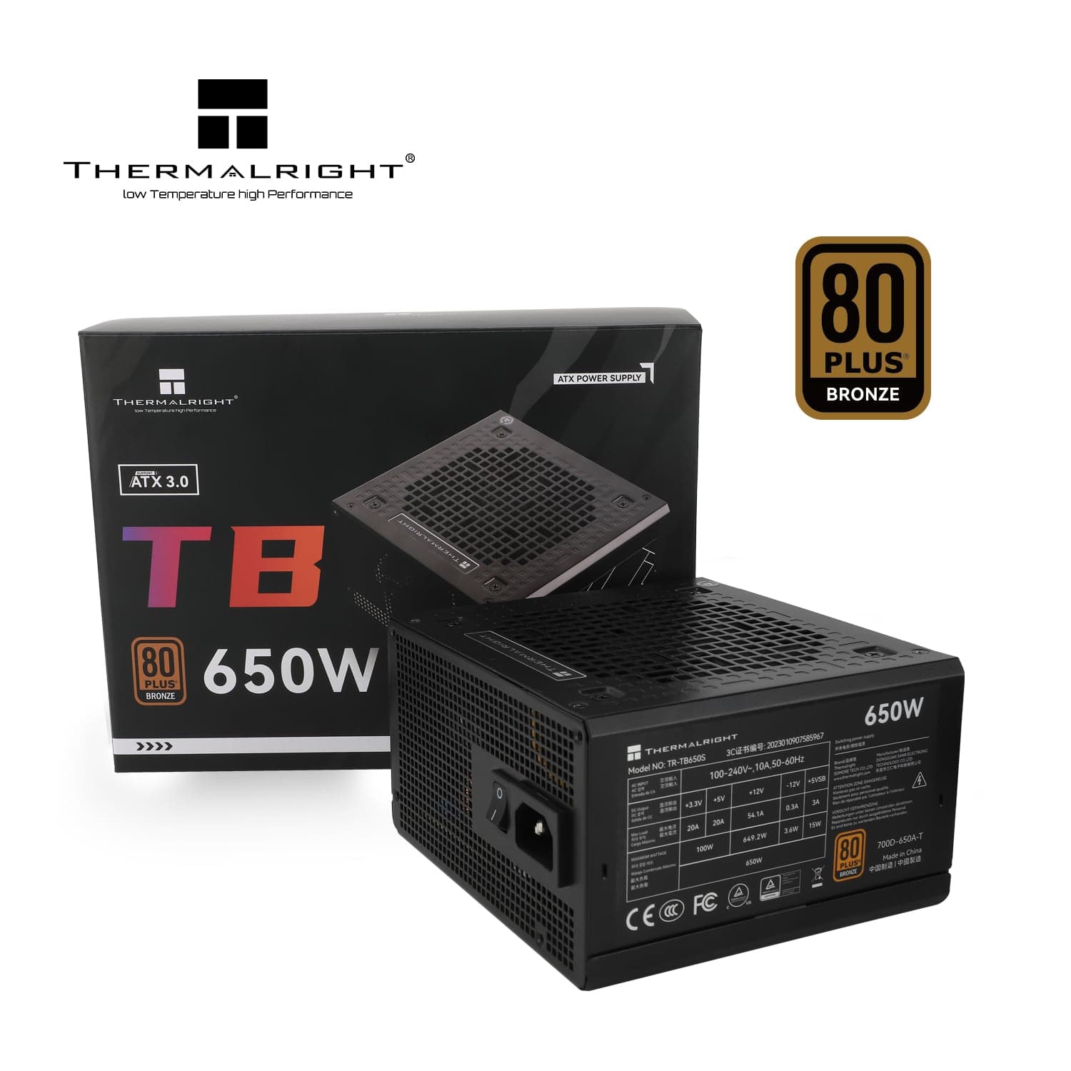 Nguồn máy tính Thermalright Tb-650S 80 Plus bronze Atxb.0 - Đen | Non Modular, ATX