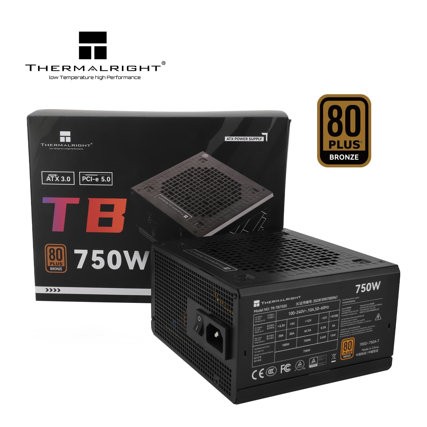 Nguồn máy tính Thermalright Tb-750S 80 Plus bronze Atxb.0 Pcie5.0 (Nk) - Đen | Non Modular, ATX