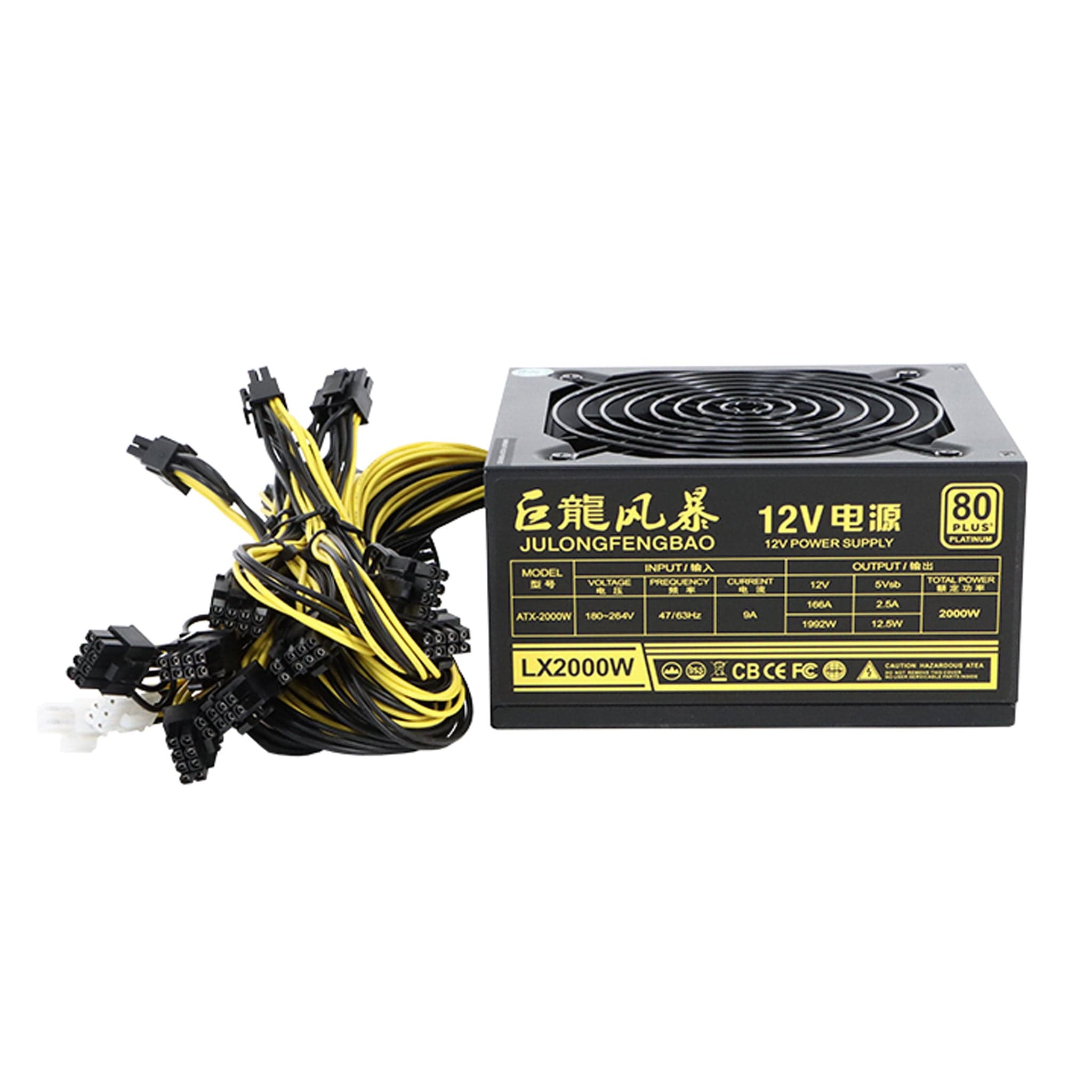 Nguồn máy tính Bitcoin 2000W 80 Plus Không Dây Nguồn Không Hộp (LX2000W) | Non Modular, ATX