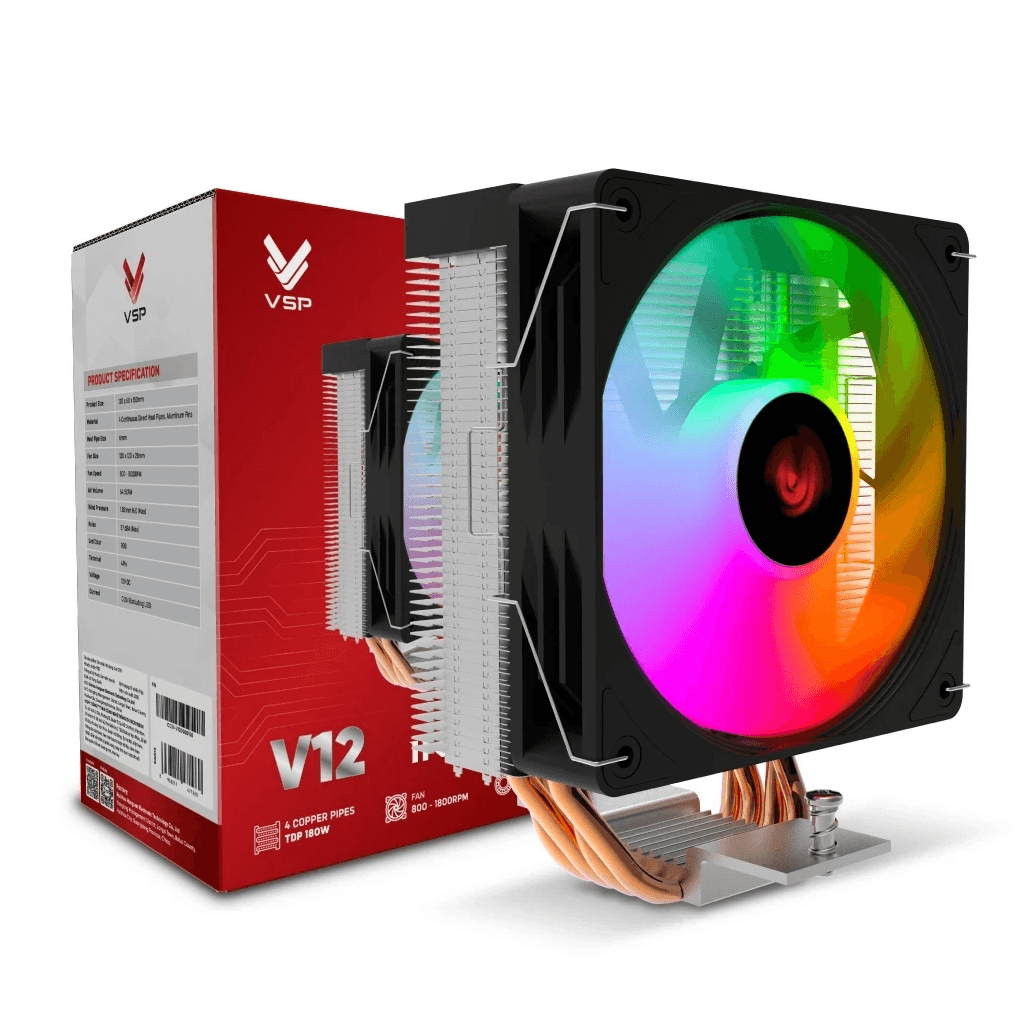 Tản nhiệt khí VSP V12 Infinity | RGB, Đen