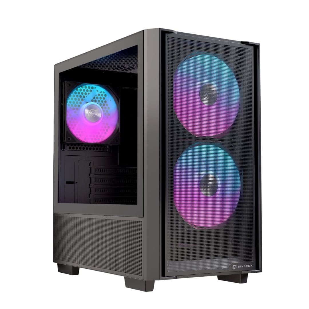 Thùng máy EINAREX PM150 RGB M-ATX | Kèm 3 Fan ARGB, Kính cường lực, Đen
