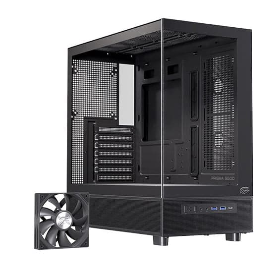 Thùng máy EINAREX S500 Core Black F-ATX | Kèm 1 Fan Đen, Kính cường lực, Đen