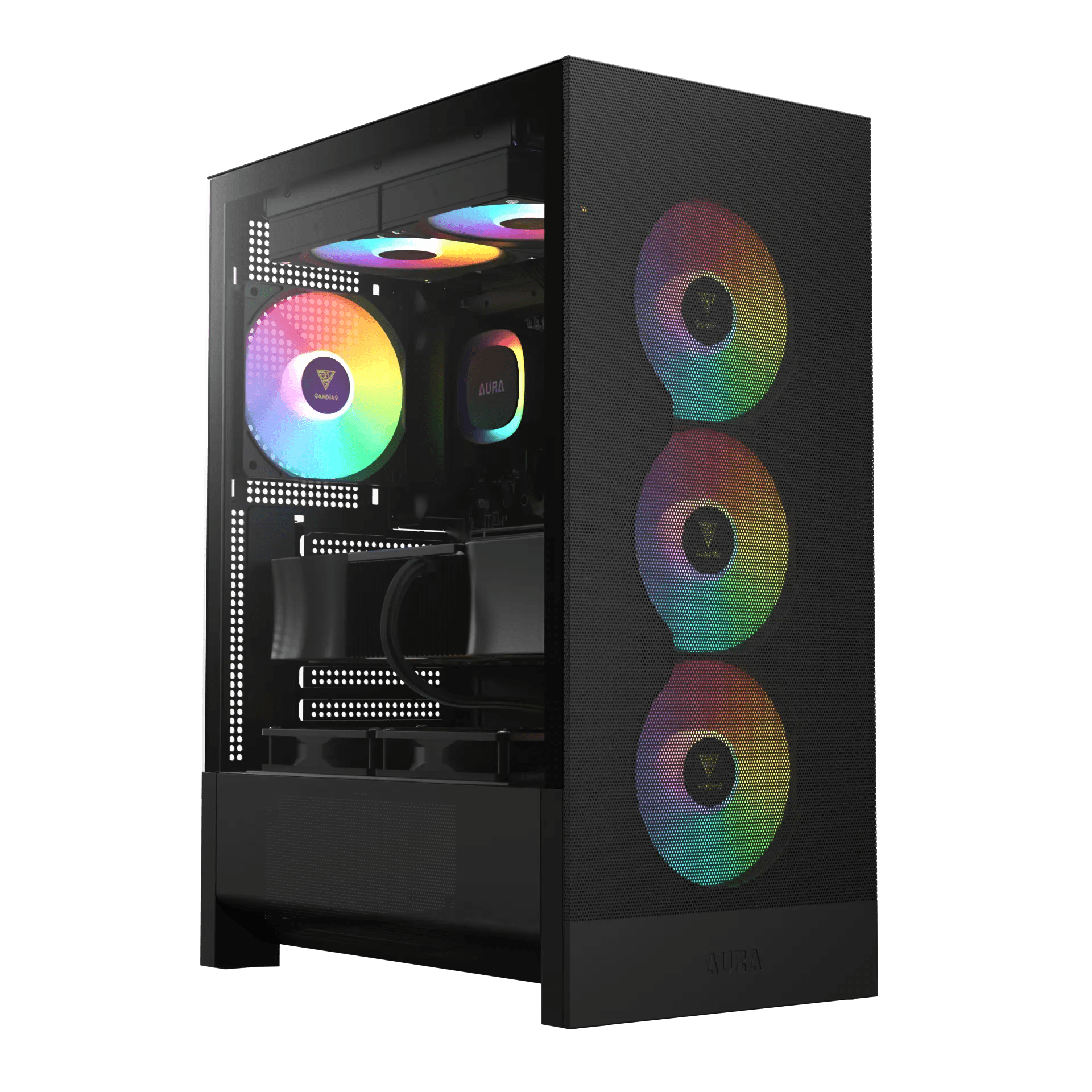 Thùng máy Gamdias Aura GC15 ARGB F-ATX (Kèm sẵn 4 Fan ARGB) | Mid Tower, Kính cường lực, Đen