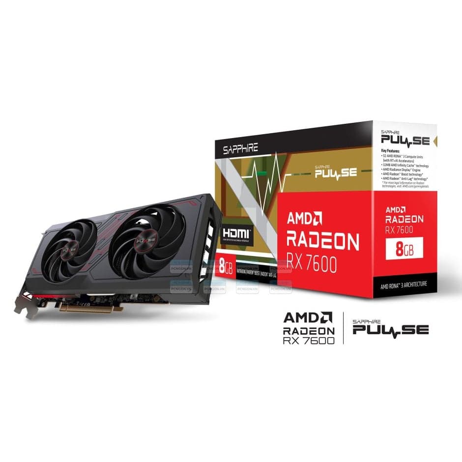 Card màn hình AMD Radeon RX 7600 SAPPHIRE PULSE OC | 8GB GDDR6, 2048 SP, 550W