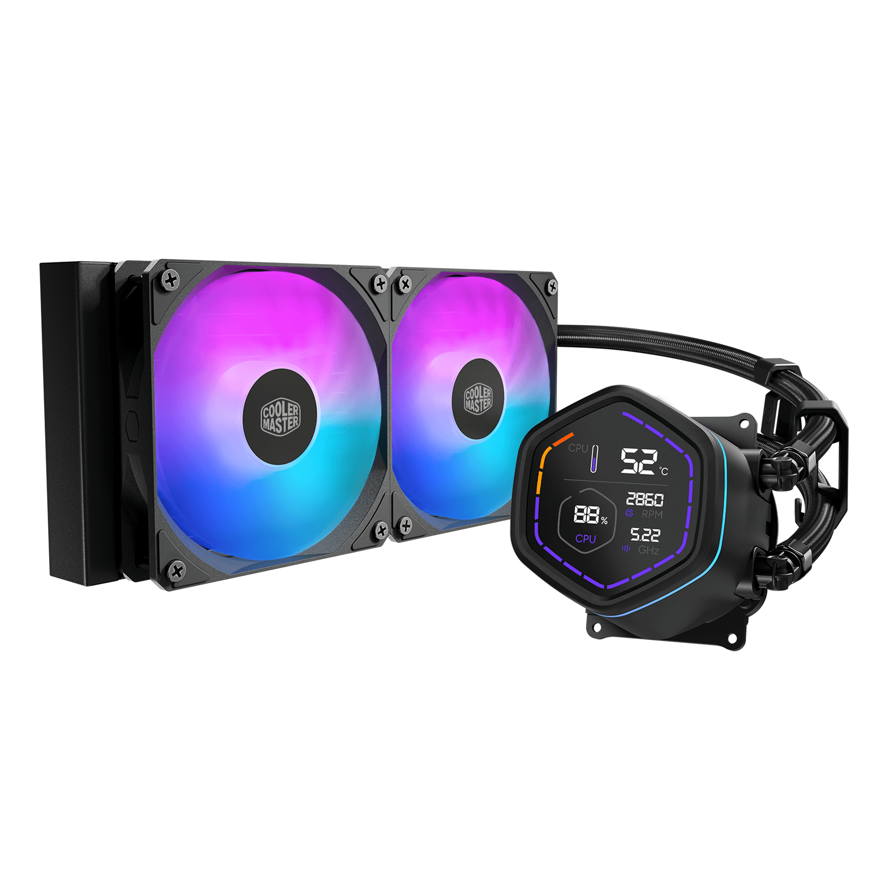 Tản Nhiệt Nước Coolermaster Masterliquid Core Nex Digital 240 ARGB | LED Digital Display, Đen