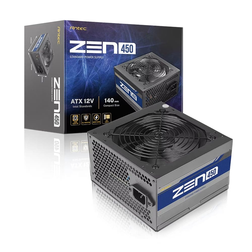 Nguồn máy tính Antec Atom ZEN 450 (230V AC) (V1000N712GC-22) | 450W, 120mm Silent Fan, Đen