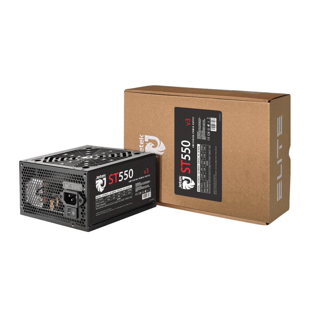 Nguồn máy tính Jetek ST550 V3 550W | 450W Liên tục, Non Modular, Cáp dẹt, ATX, Đen