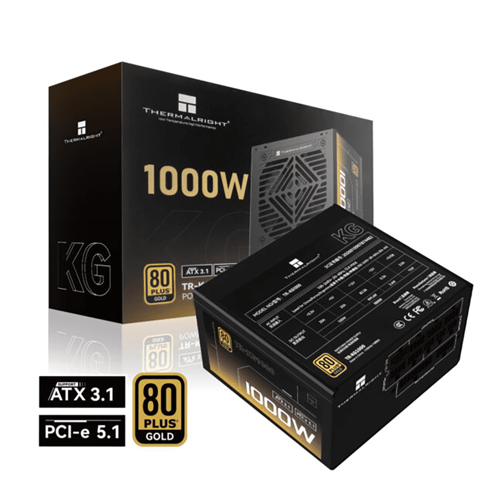 Nguồn máy tính Thermalright KG-1000 1000W 80 Plus Gold | Full Modular, PCIe 5.1, ATX 3.1, Đen