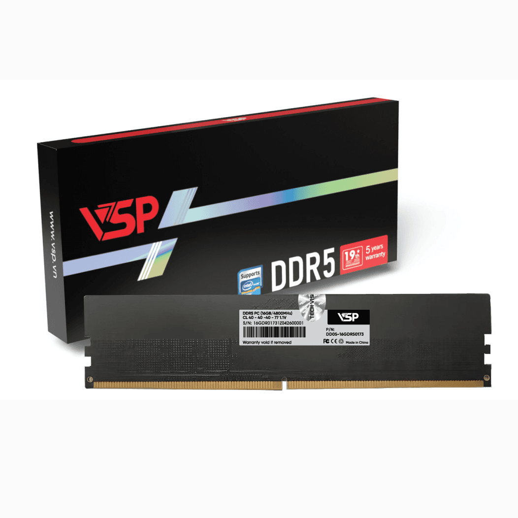 RAM PC VSP 16GB DDR5 | (1x16GB), 4800MHz, CL40, Không tản nhiệt, Intel Only