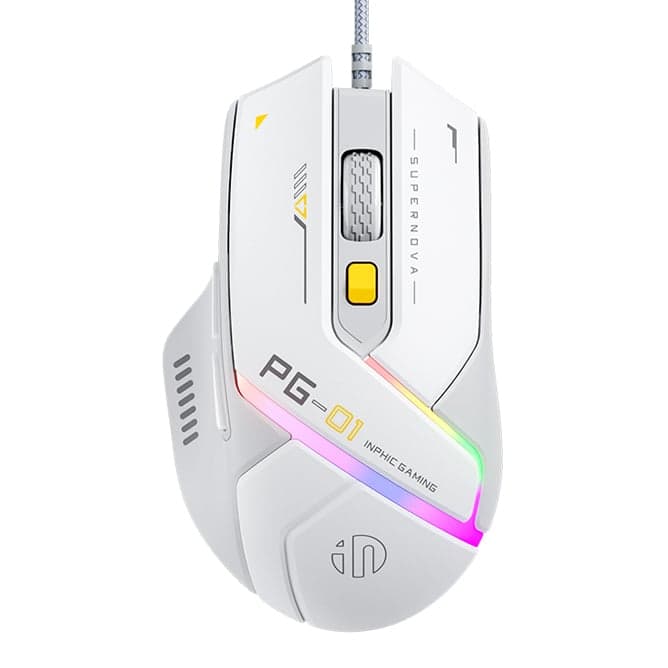 Chuột gaming INPHIC PG1 Chính Hãng | Wired, 12800 DPI, 78g, Trắng