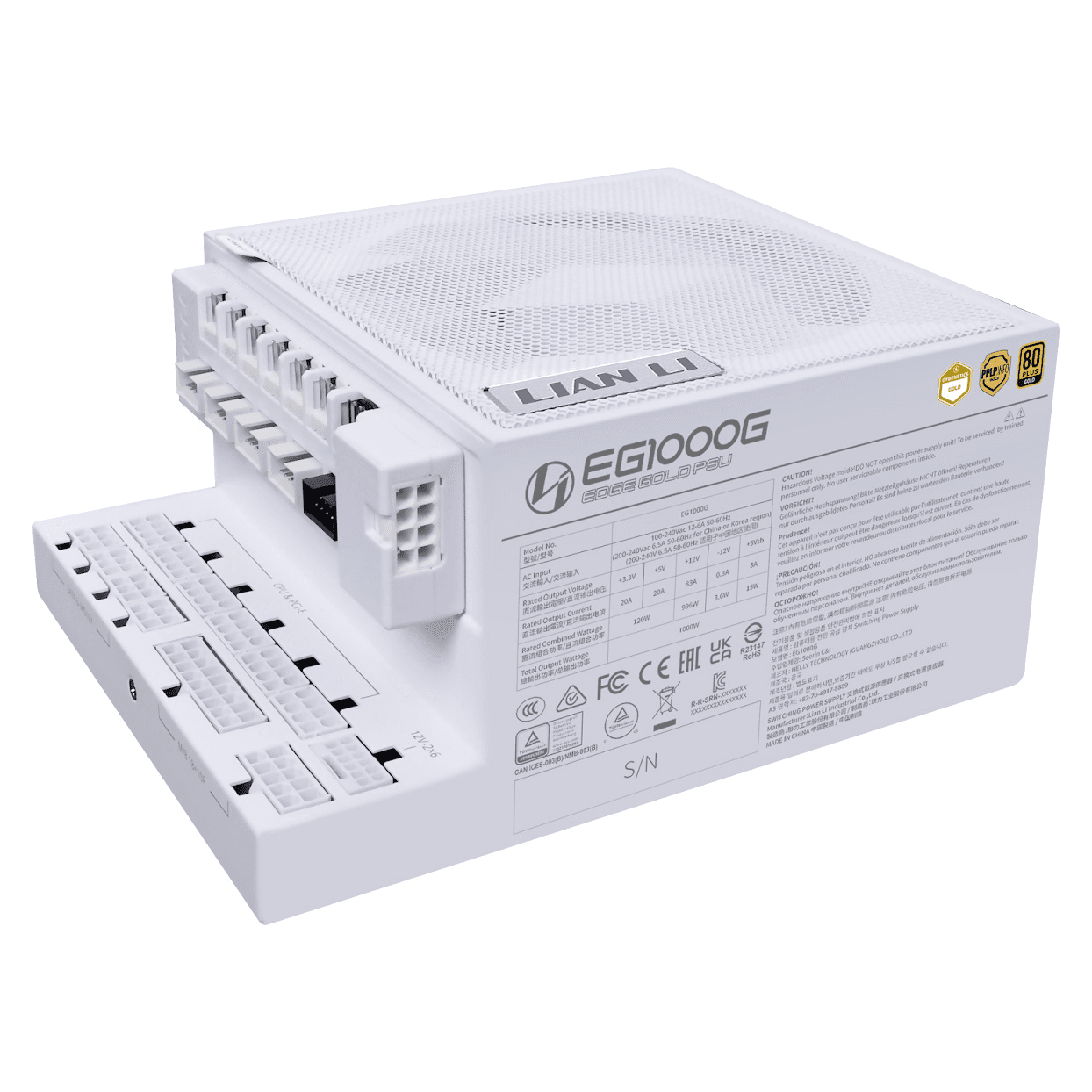 Nguồn máy tính Lian Li EDGE 1000W 80 Plus Gold (Kèm HUB) PSULLEG1000G.WH00.EU | Full Modular, ATX, Trắng