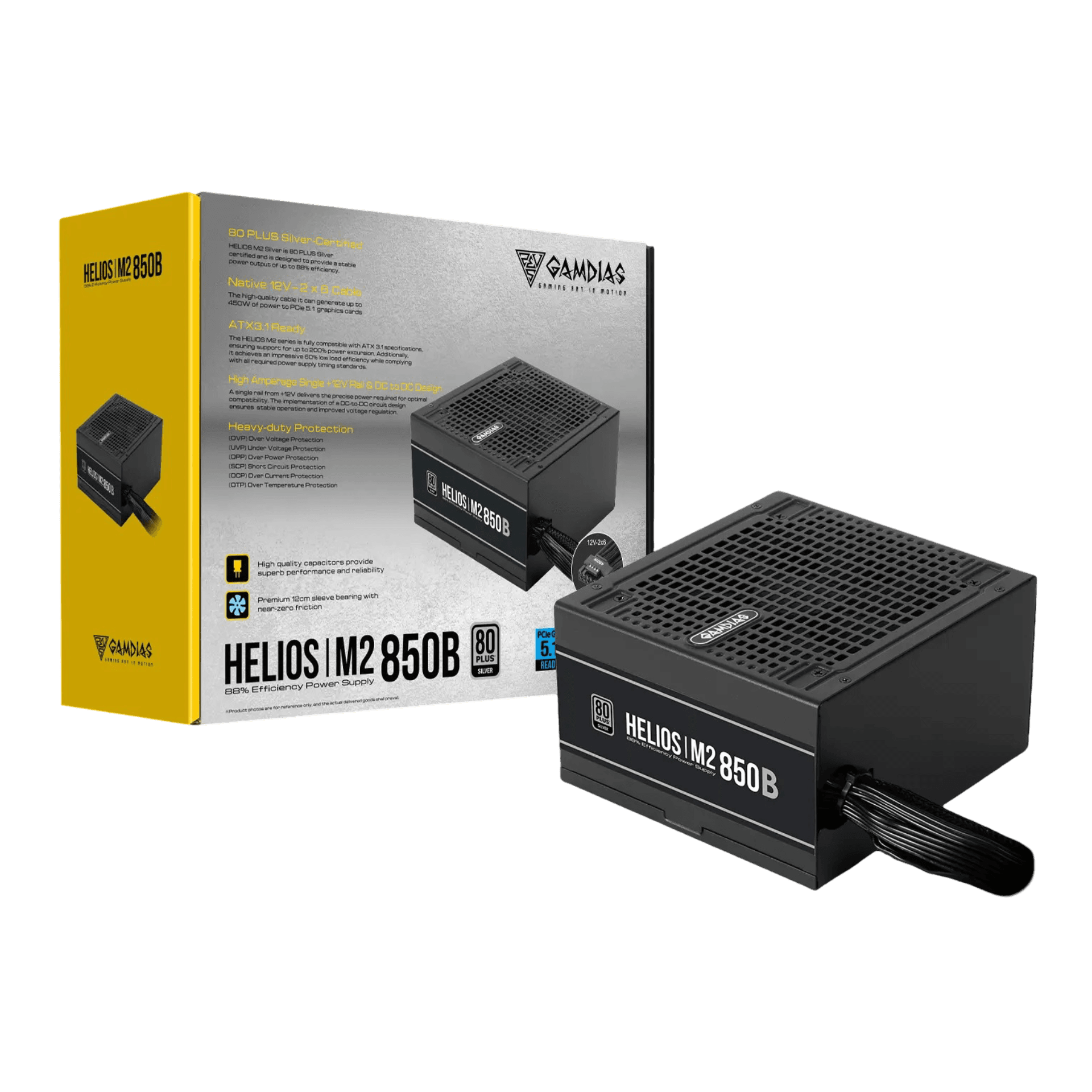 Nguồn máy tính Gamdias HELIOS M2-850B 850W 80 Plus Silver | Non Modular, ATX 3.1, PCIe 5.1, Đen