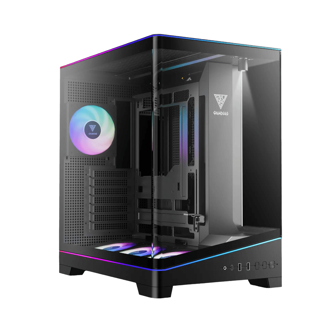 Thùng máy Gamdias Atlas P6 CG (Kèm sẵn 4 Fan ARGB) | F-ATX, Mid Tower, Kính cường lực, Đen