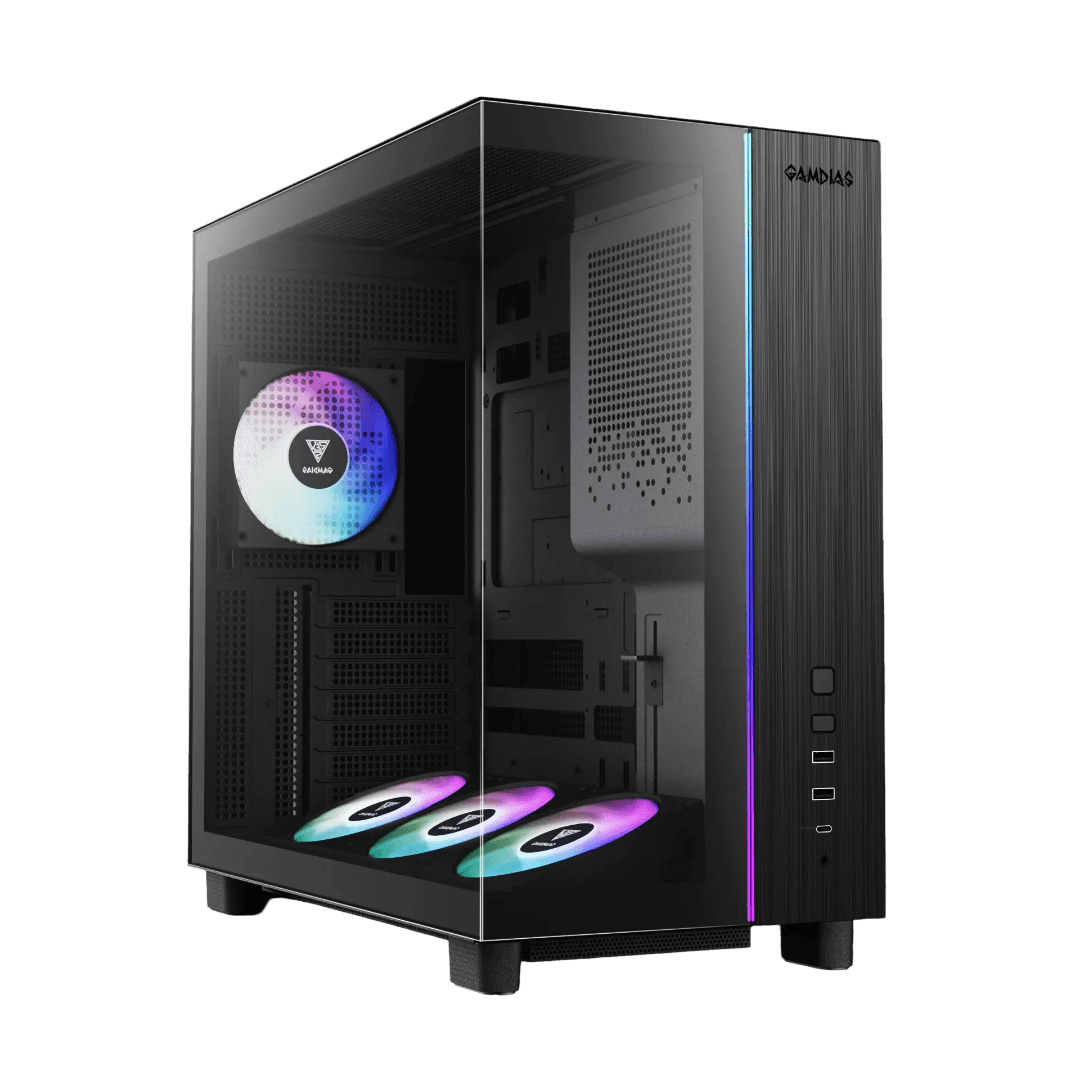Thùng máy Gamdias Atlas M4 (Kèm sẵn 4 Fan ARGB) | F-ATX, Mid Tower, Kính cường lực, Đen
