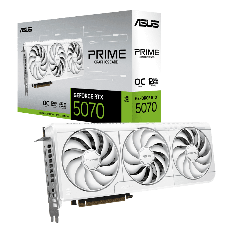 Card màn hình NVIDIA GeForce RTX 5070 ASUS Prime White OC | 12GB GDDR7, 6144 CUDA, 650W