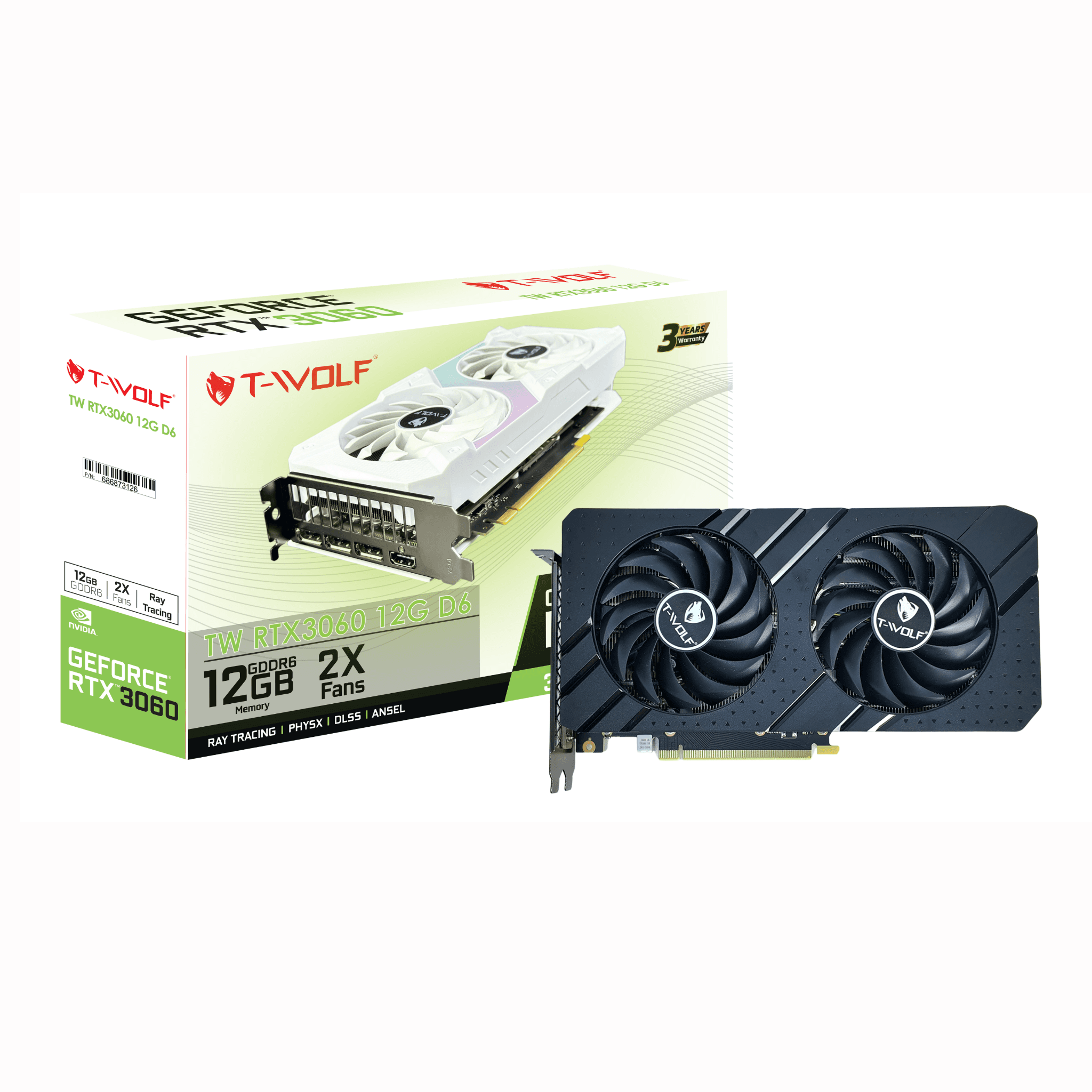 Card màn hình T-WOLF RTX 3060 12GB GDDR6 Dual | 192-bit, 3584 CUDA