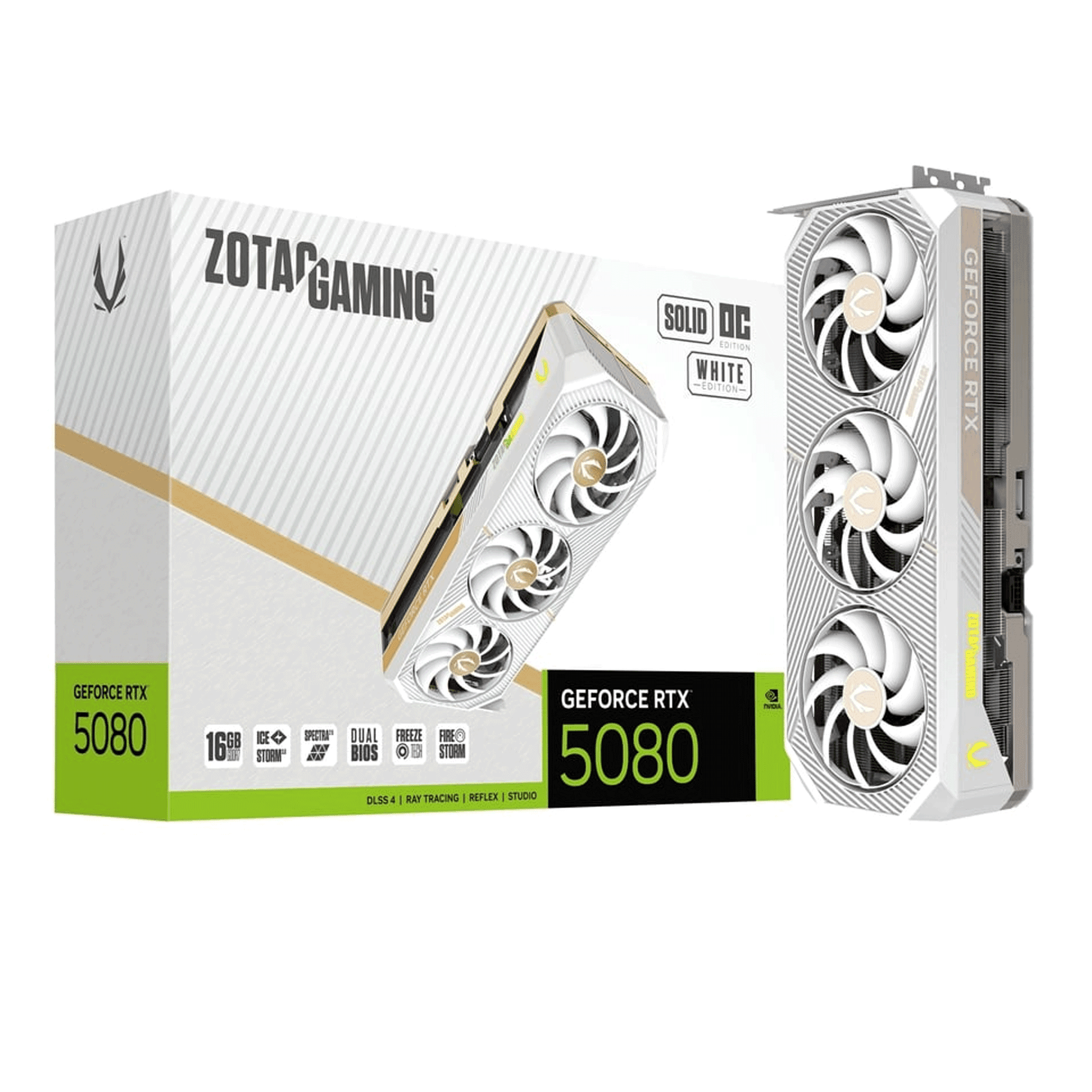 Card màn hình NVIDIA GeForce RTX 5080 ZOTAC SOLID White Edition OC | 16GB GDDR7, 10752 CUDA, 850W