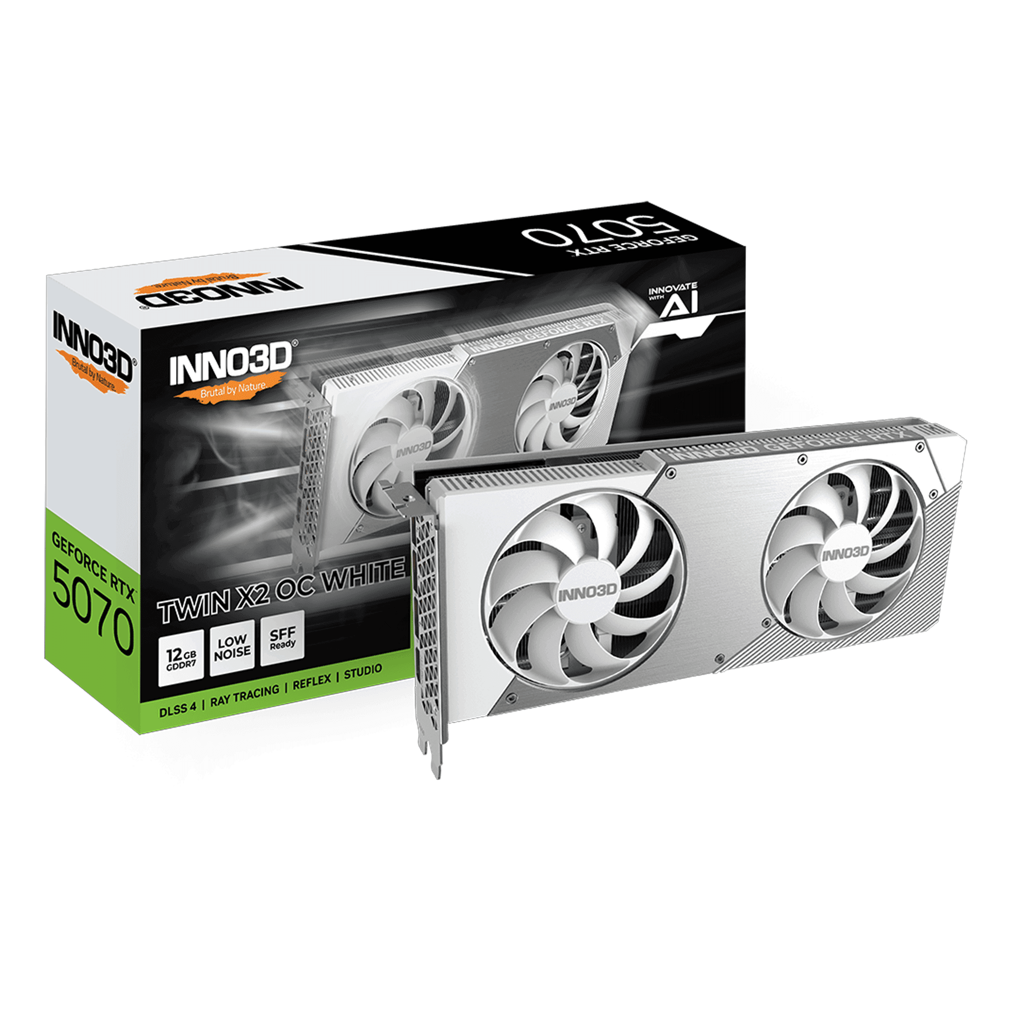 Card màn hình NVIDIA GeForce RTX 5070 INNO3D TWIN X2 OC WHITE OC | 12GB GDDR7, 6144 CUDA, 650W