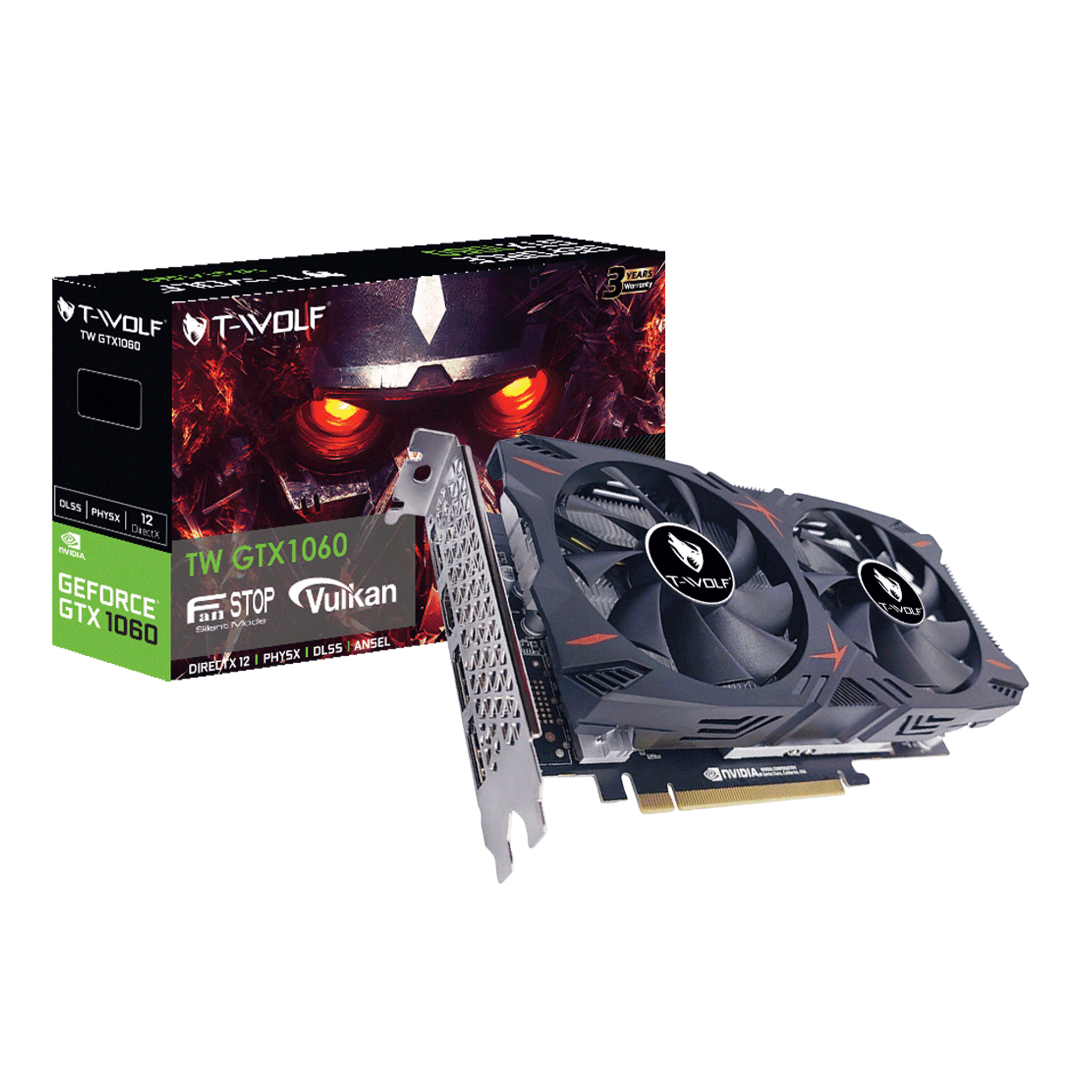 Card màn hình NVIDIA GeForce GTX 1060 T-Wolf | 3GB GDDR5, 1152 CUDA, 400W