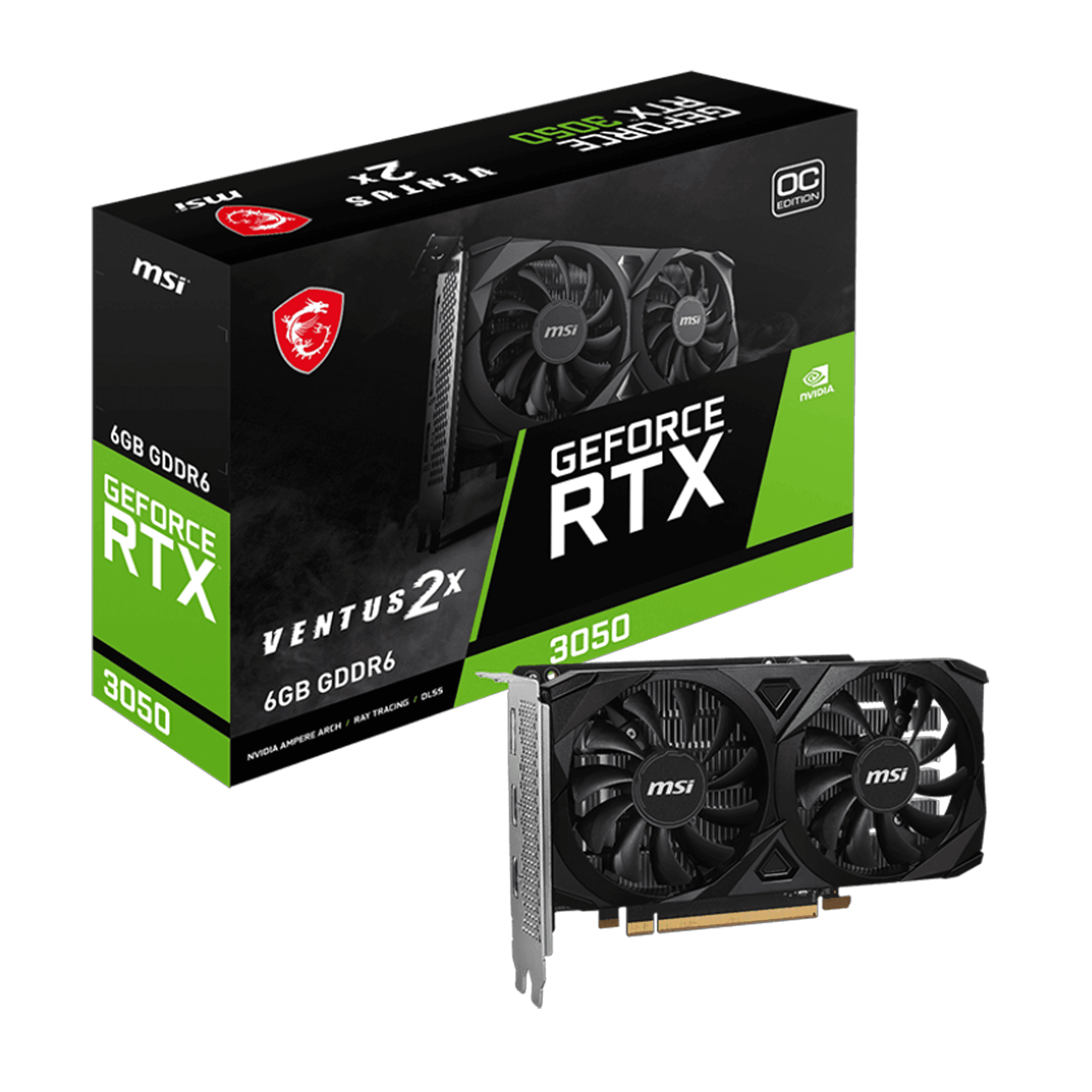Card màn hình NVIDIA GeForce RTX 3050 MSI Ventus 2X E OC | 6GB GDDR6, 2560 CUDA, 300W