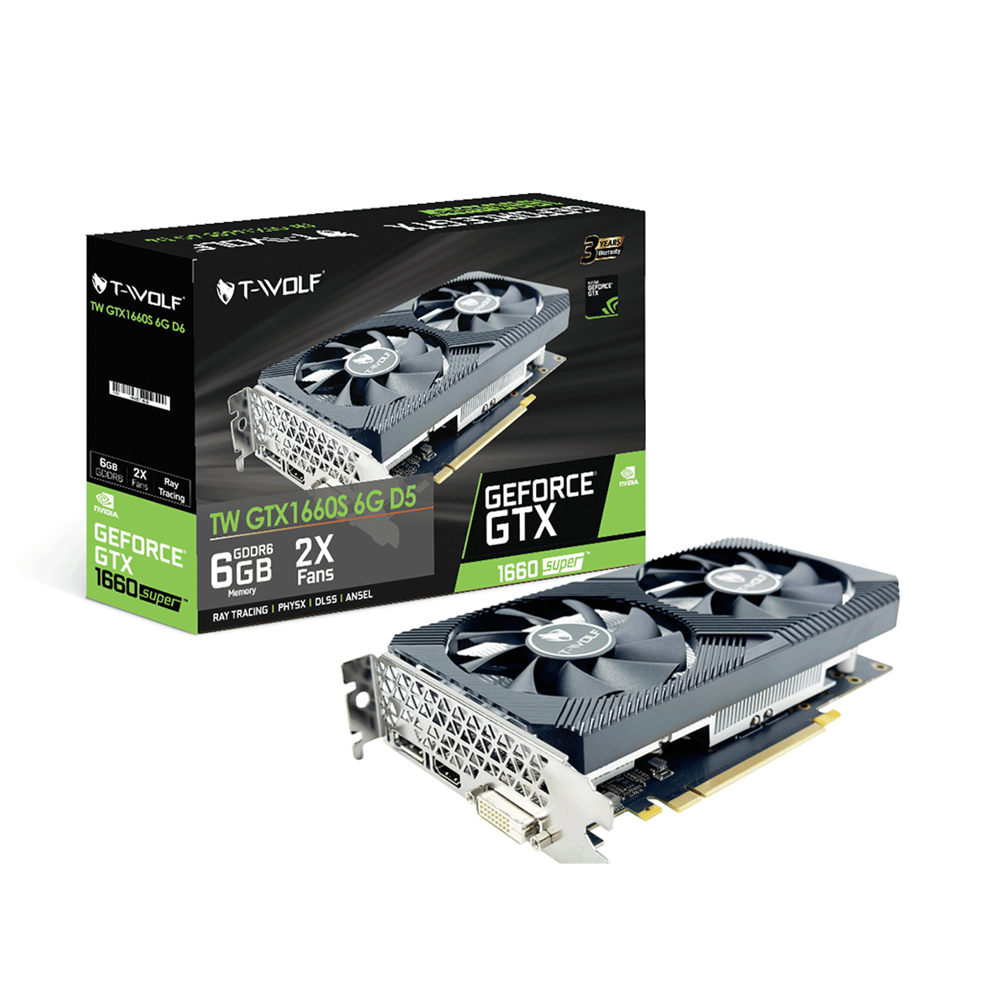 Card màn hình NVIDIA GeForce GTX 1660 Super T-Wolf | 6GB GDDR6, 1408 CUDA, 450W