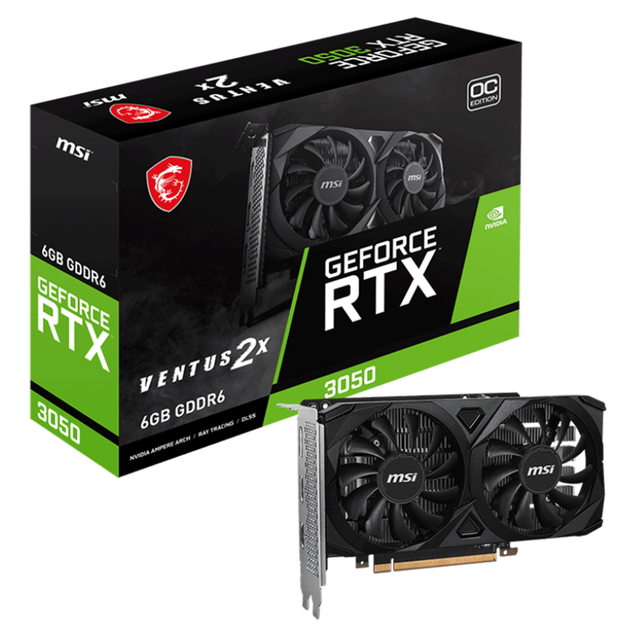 Card màn hình NVIDIA GeForce RTX 3050 MSI Ventus 2X OC | 6GB GDDR6, 2560 CUDA, 300W