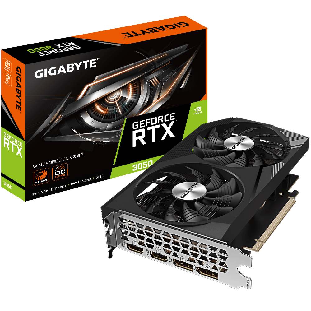 Card màn hình NVIDIA GeForce RTX 3050 Gigabyte WindForce OC | 8GB GDDR6, 2560 CUDA, 450W