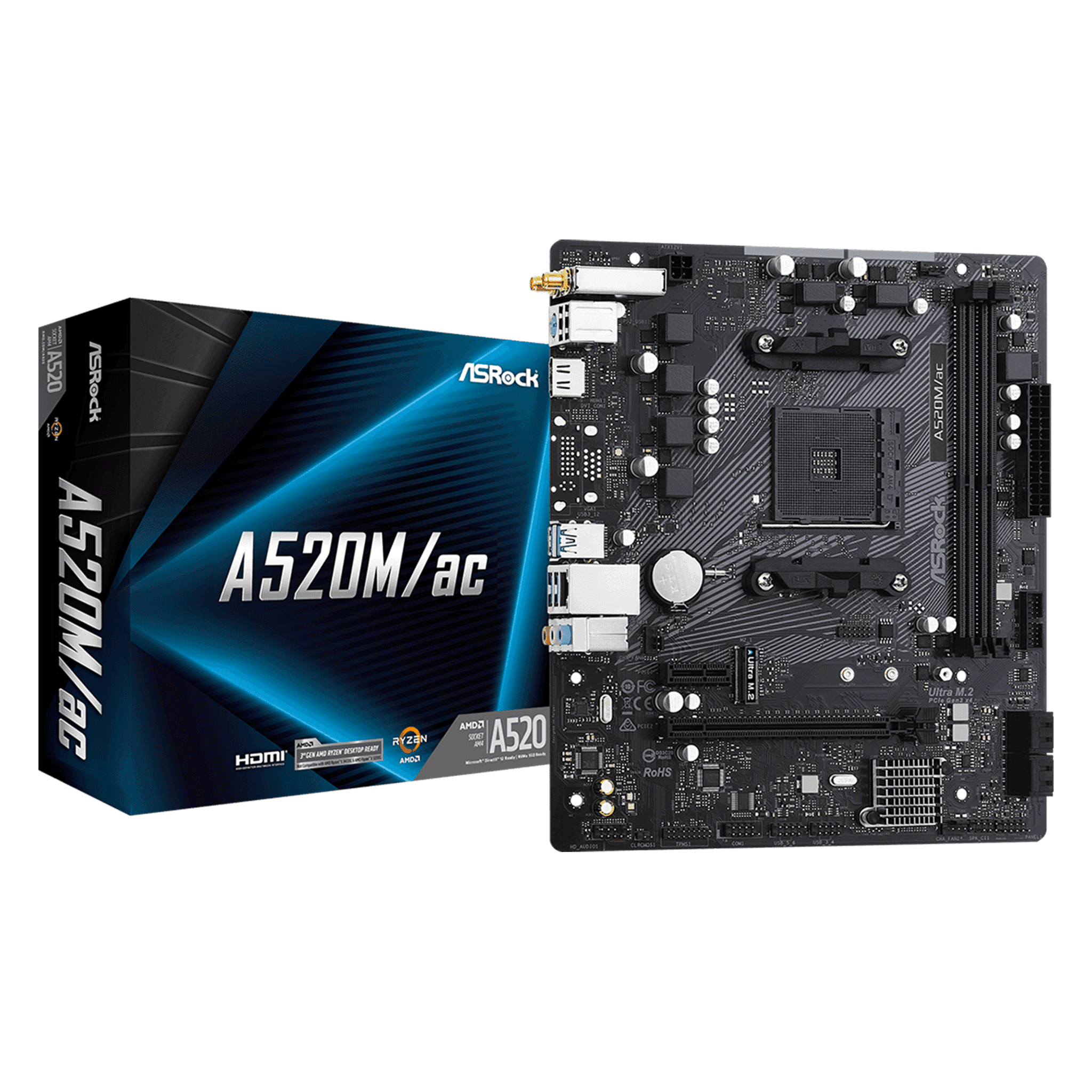 Mainboard ASRock A520M.AC Wifi DDR4 | AM4, mATX, 2 khe RAM
